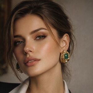 Vintage Byzantine by Vendome CORO Gold Dome Hoop Earrings Green Cabochon